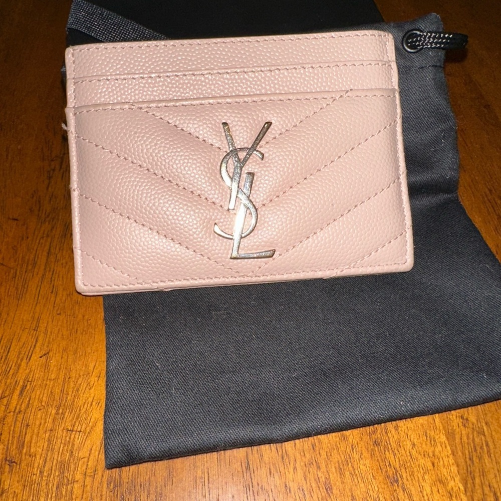 YSL - Saint Laurent Quilted Card Holder in Light Pink/Beige Leather